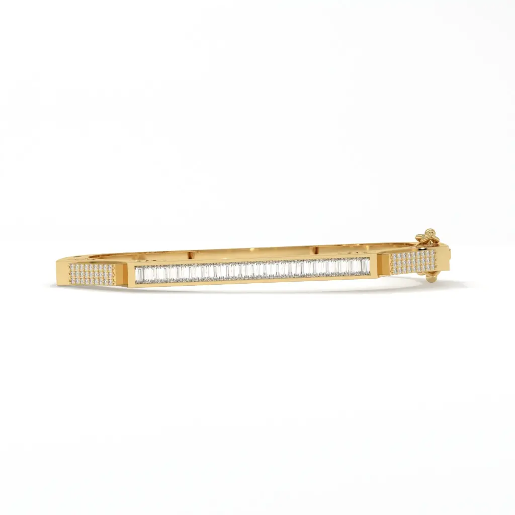 Geometric Baguette & Pavé Diamond Statement Bangle 