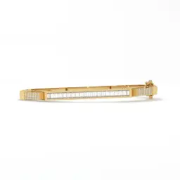 Geometric Baguette & Pavé Diamond Statement Bangle  (LAB GROWN, 18K YELLOW GOLD, 2-2 (2 2/16"))
