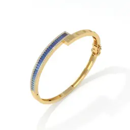 Sapphire Baguette & Diamond Lined Designer Bangle  (LAB GROWN, 18K YELLOW GOLD, 2-2 (2 2/16"))