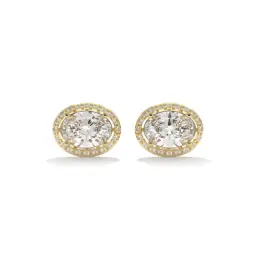 Oval Halo Diamond Studs  (LAB GROWN, 18K YELLOW GOLD)