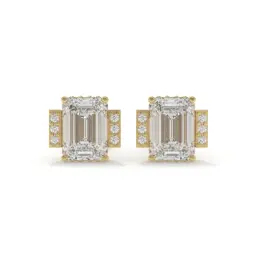 Emerald Cut Diamond Studs with Side Accents  (LAB GROWN, 18K YELLOW GOLD)