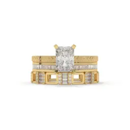 Radiant Emerald Cut Diamond Statement Ring Set  (LAB GROWN, 18K YELLOW GOLD)